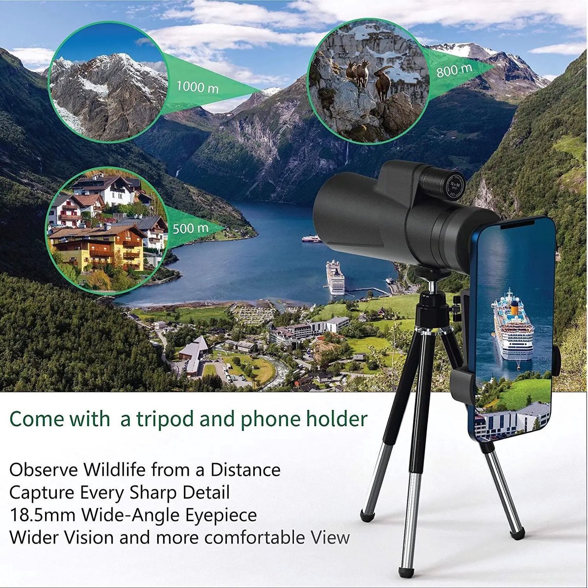 12x42 HD Monoculair Telescoop BAK4 Compact