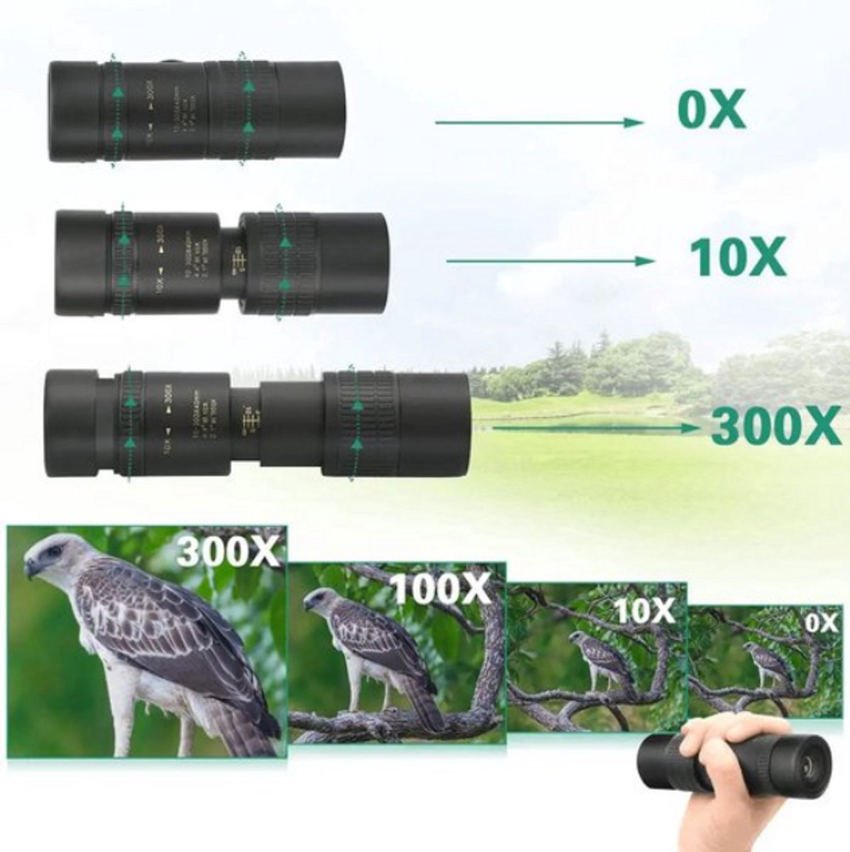 300X40 HD Monoculaire Telescoop met Statief en Telefoonclip