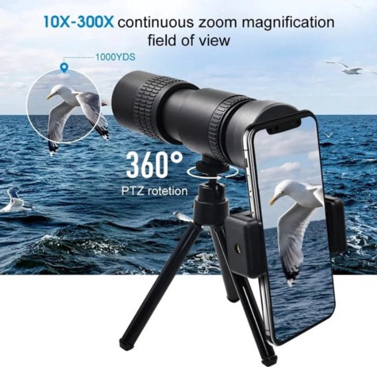 300X40 HD Monoculaire Telescoop met Statief en Telefoonclip