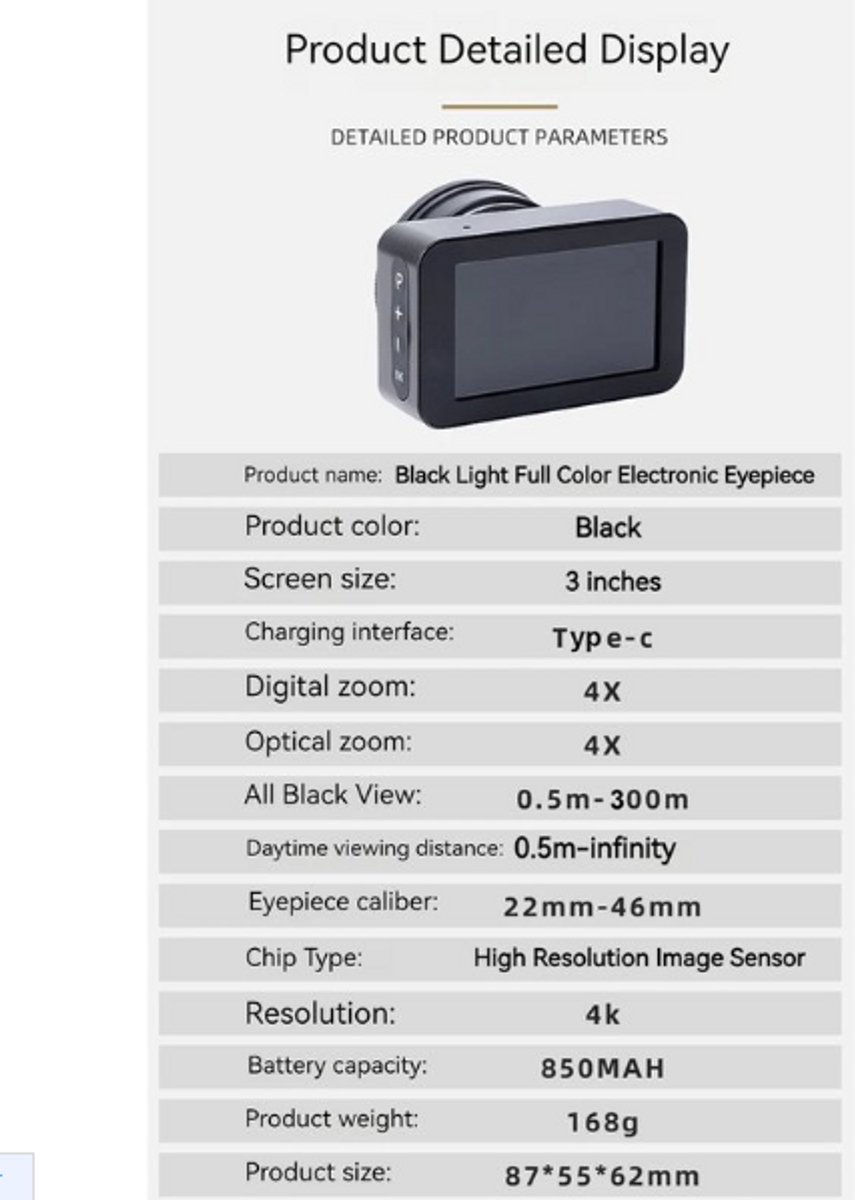4K Telescoop Oculaircamera met Kleurenscherm en Spotting Scope 25-75x60 Monoculair