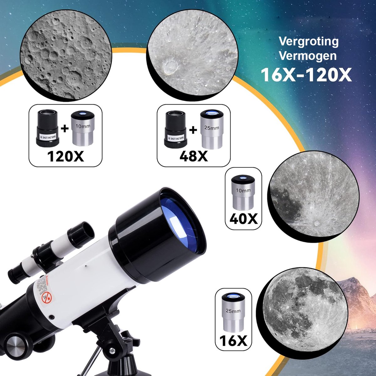 70mm Astronomie Refractor Telescoop met Statief en Telefoonadapter
