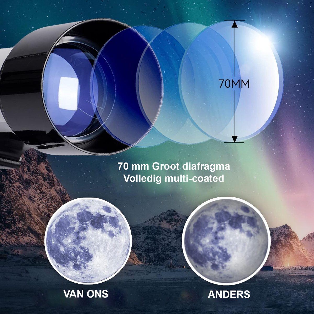 70mm Astronomie Refractor Telescoop met Statief en Telefoonadapter