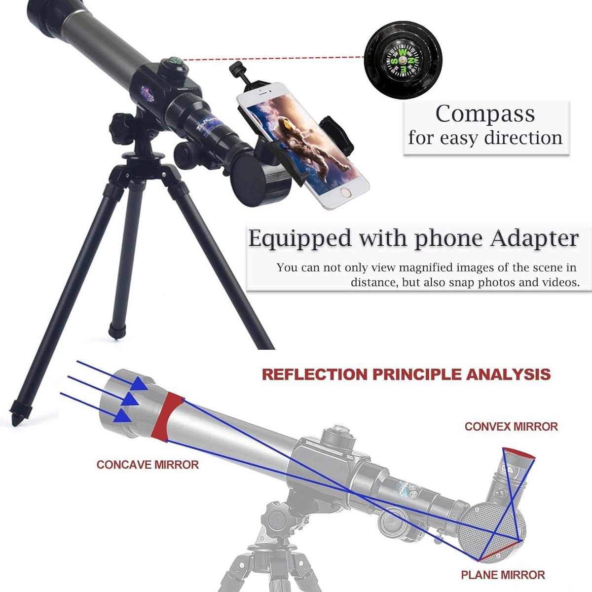 Allecto Plus Telescoop met statief en telefoonadapter