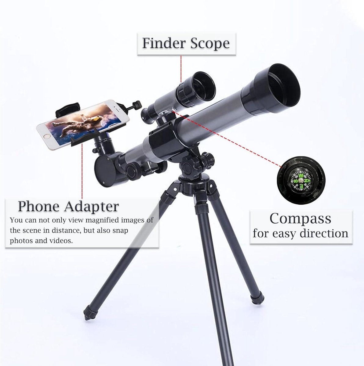 Allecto Plus telescoop met statief en telefoonadapter