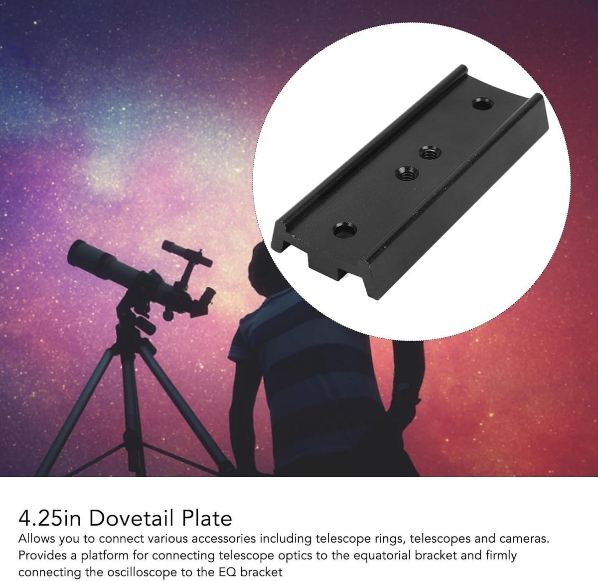 Allecto Plus Zwaluwstaart Telescoop Adapter Montageplaat 1/4 Draad zwart