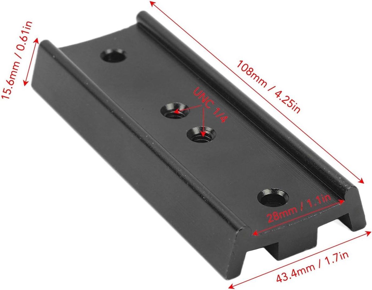 Allecto Plus Zwaluwstaart Telescoop Adapter Montageplaat 1/4 Draad zwart