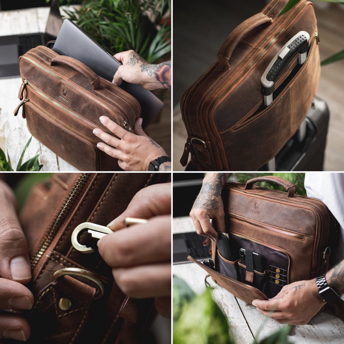 DONBOLSO San Francisco 17 Inch Leather Laptop Bag Vintage Black