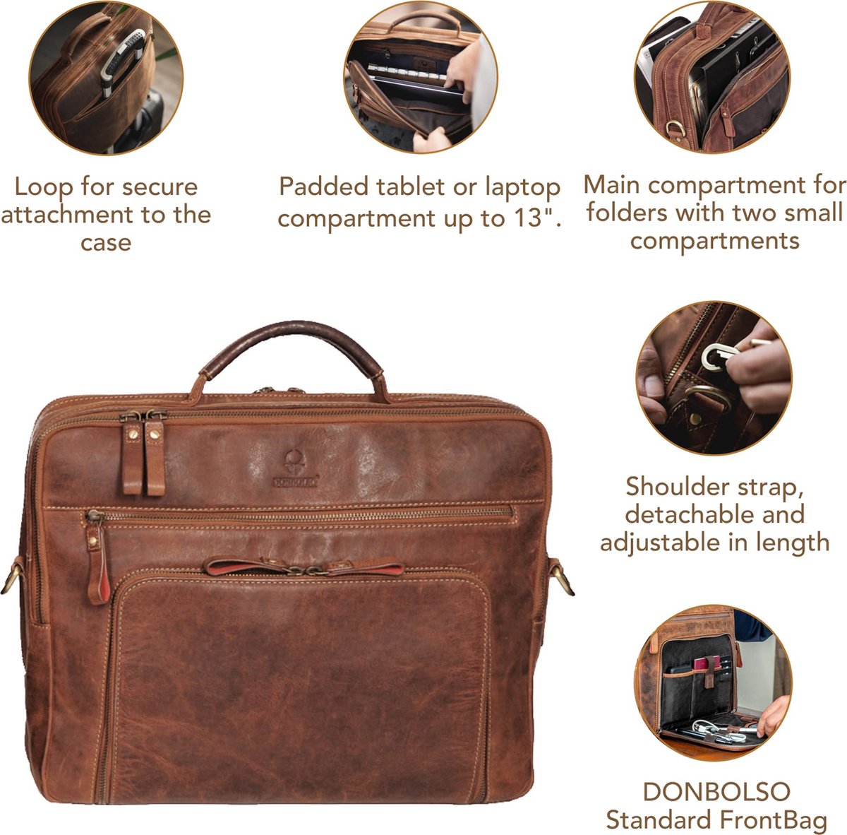 DONBOLSO San Francisco 17 Inch Leather Laptop Bag Vintage Black