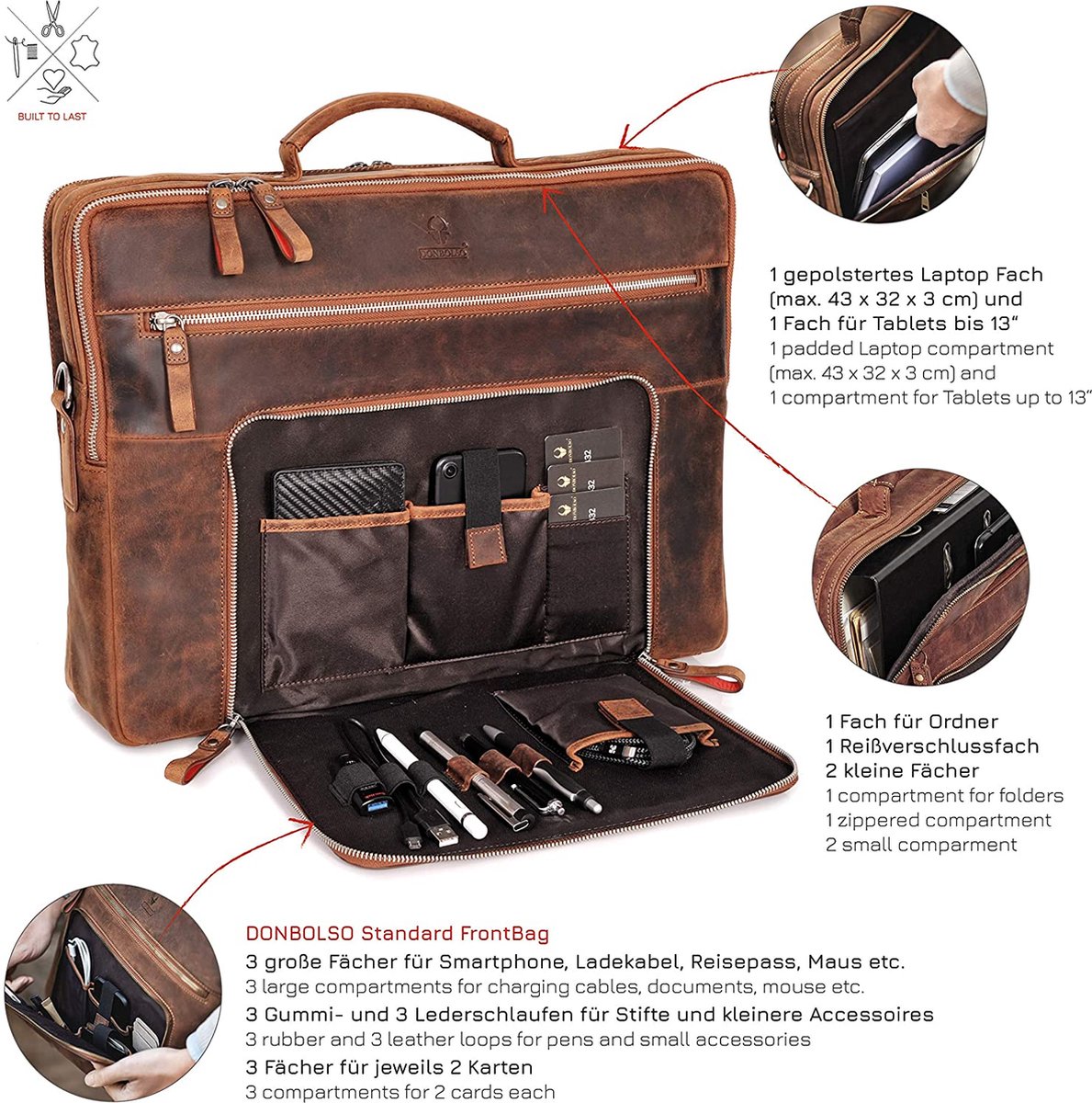 DONBOLSO San Francisco 17 Inch Leather Laptop Bag Vintage Black