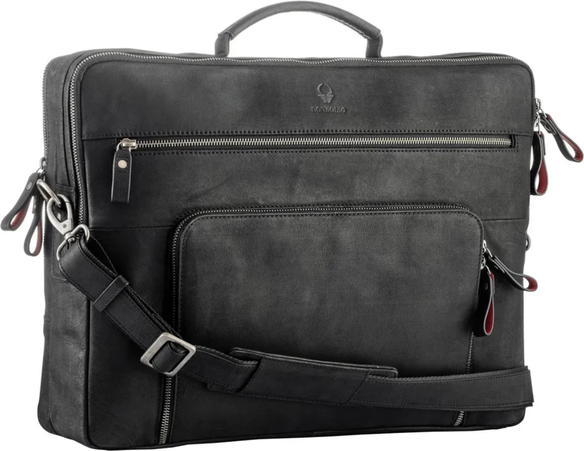 DONBOLSO San Francisco 17 Inch Leather Laptop Bag Vintage Black