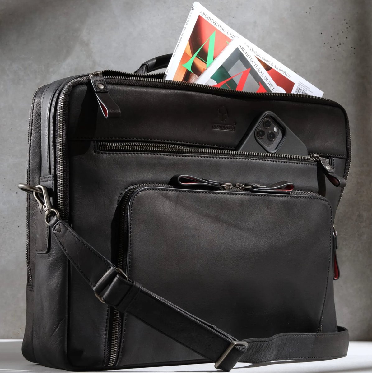 DONBOLSO San Francisco 17 Inch Leather Laptop Bag Vintage Black