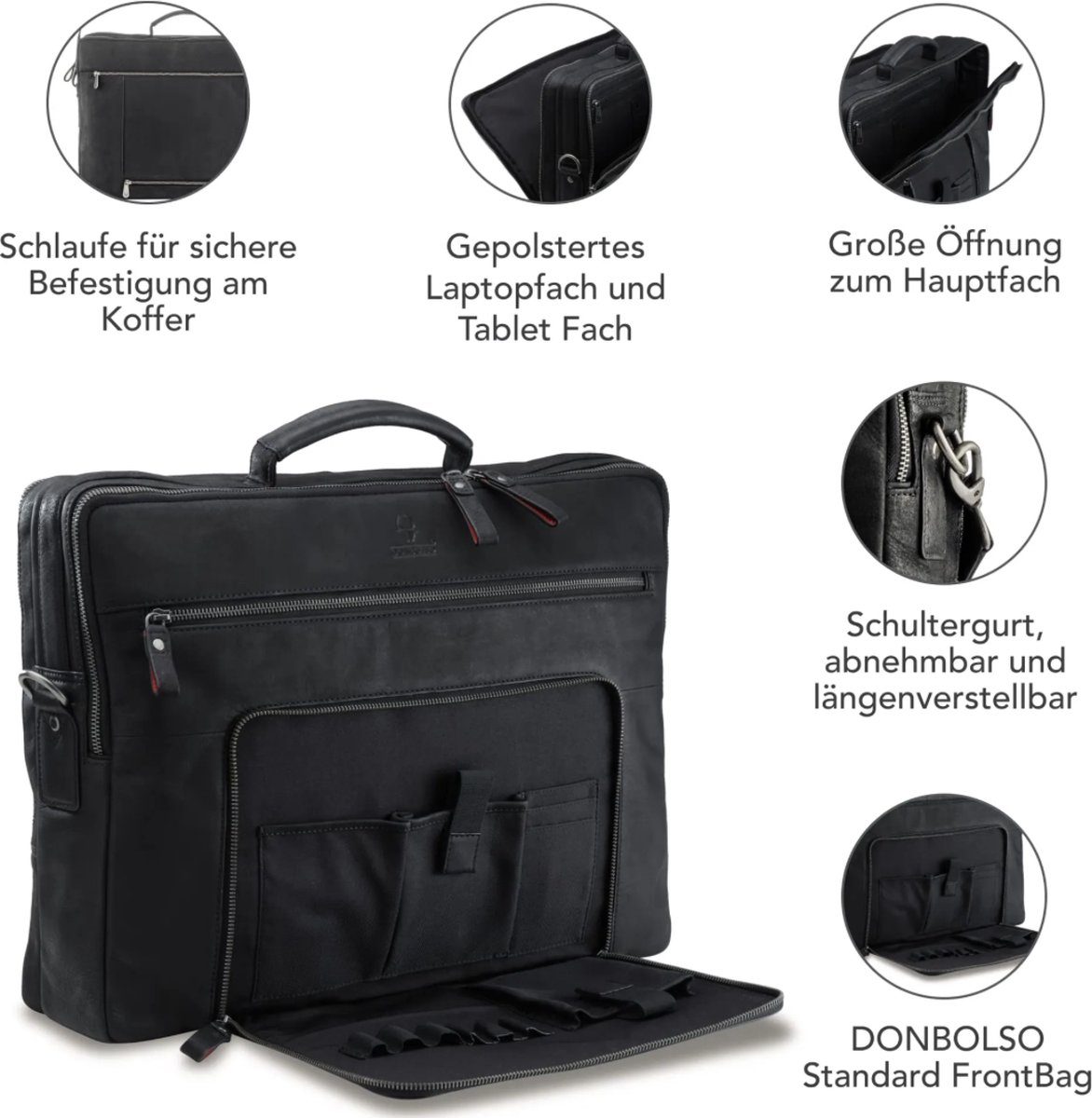 DONBOLSO San Francisco 17 Inch Leather Laptop Bag Vintage Black