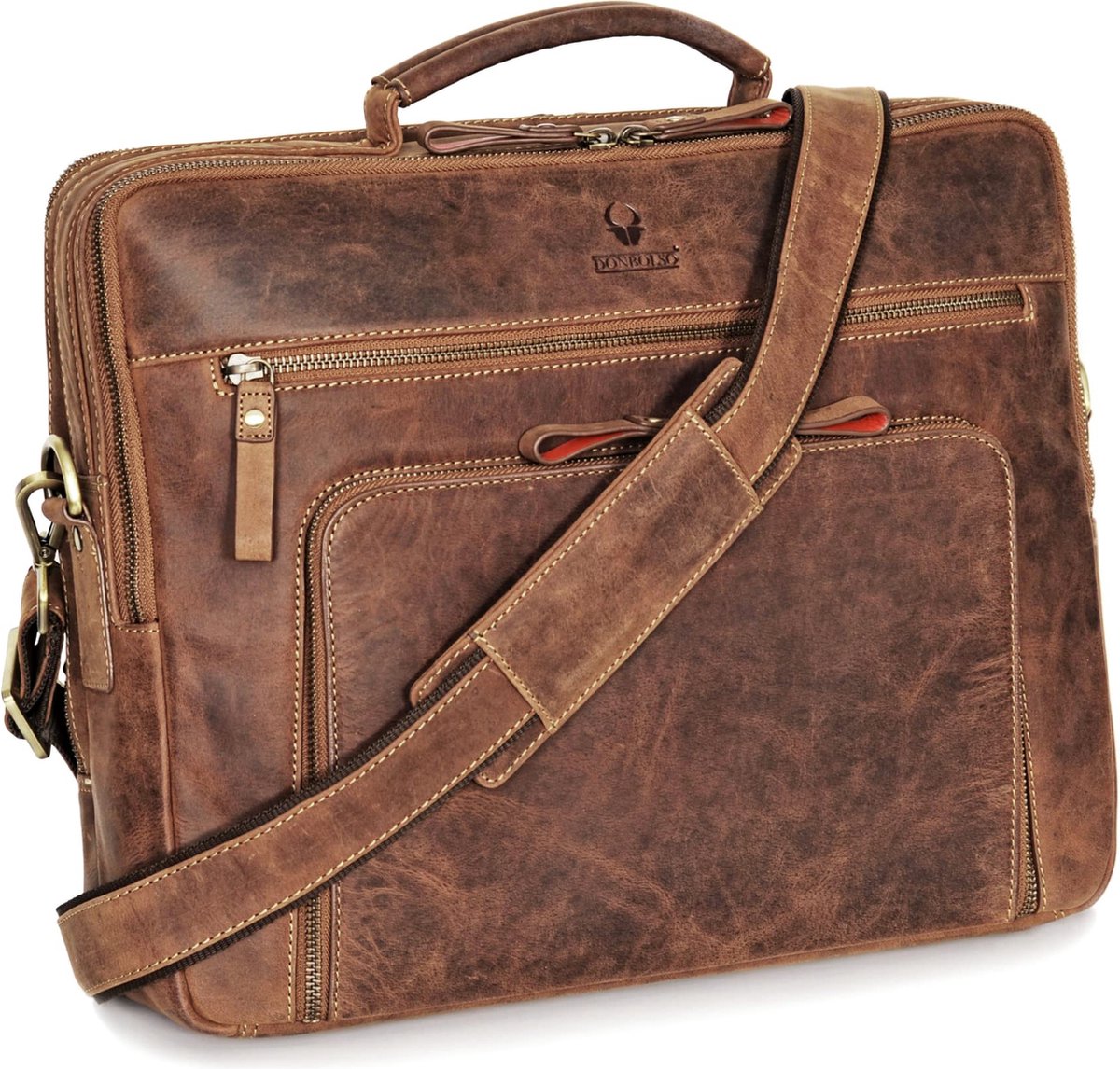 DONBOLSO San Francisco 17 Inch Leather Laptop Bag Vintage Black