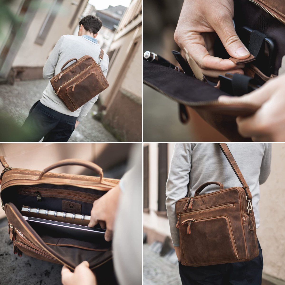 DONBOLSO San Francisco 17 Inch Leather Laptop Bag Vintage Black