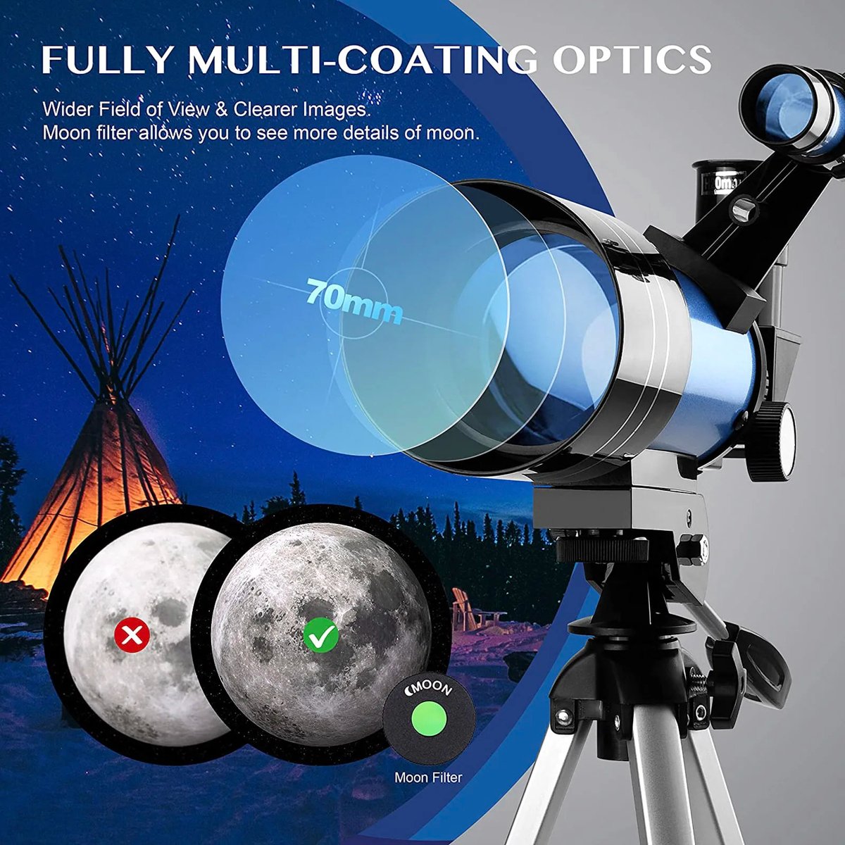 DrPhone SUPERNOVAX1 70/400MM Telescoop Cyaan