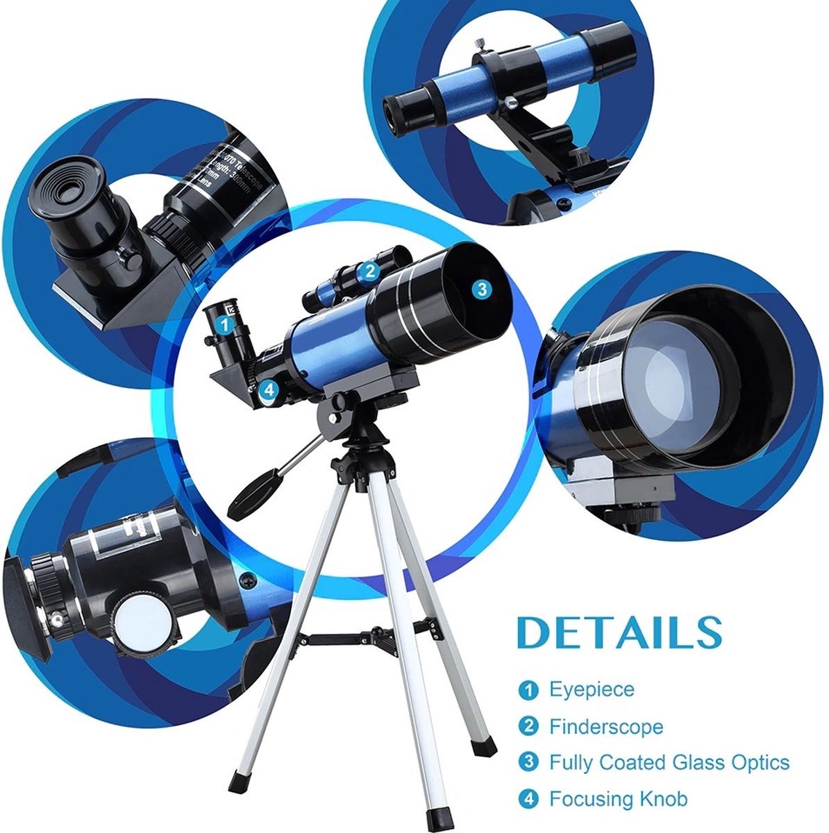 DrPhone SUPERNOVAX2 Junior HD Telescoop 300x70mm Cyaan
