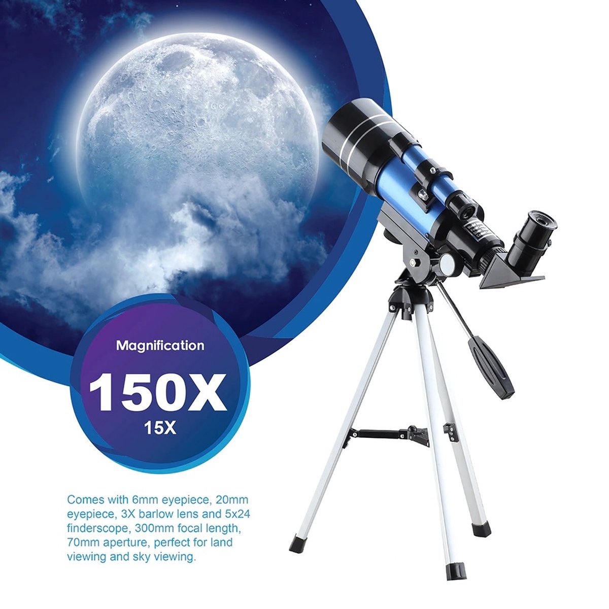 DrPhone SUPERNOVAX2 Junior HD Telescoop 300x70mm Cyaan