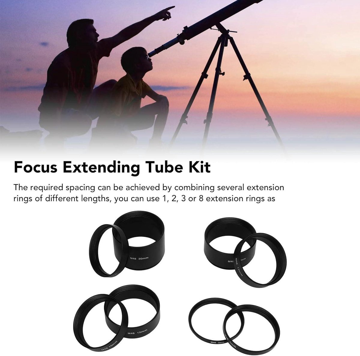Inovra Plus Astronomische Extension Tube Kit 8-delig M48X0.75 Aluminium