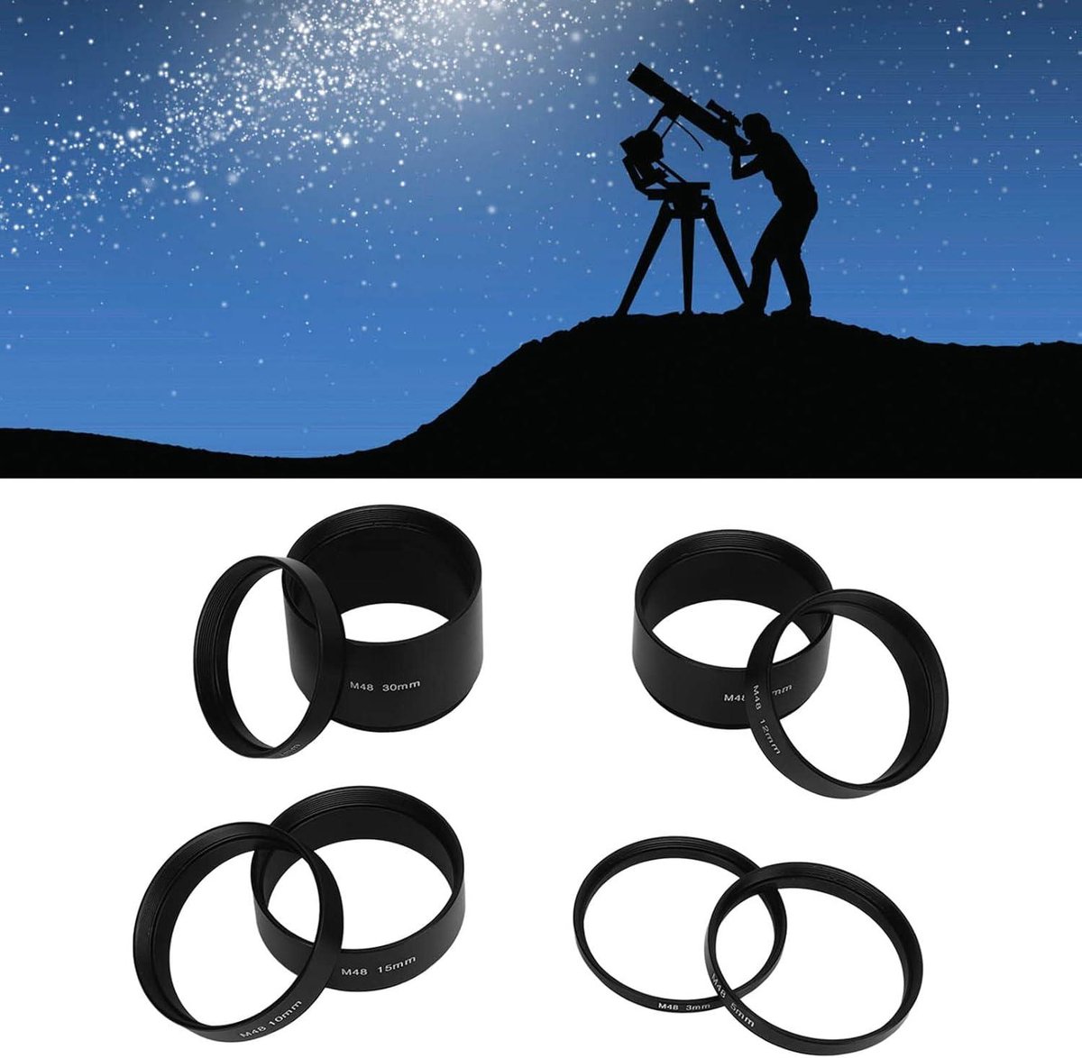 Inovra Plus Astronomische Extension Tube Kit 8-delig M48X0.75 Aluminium