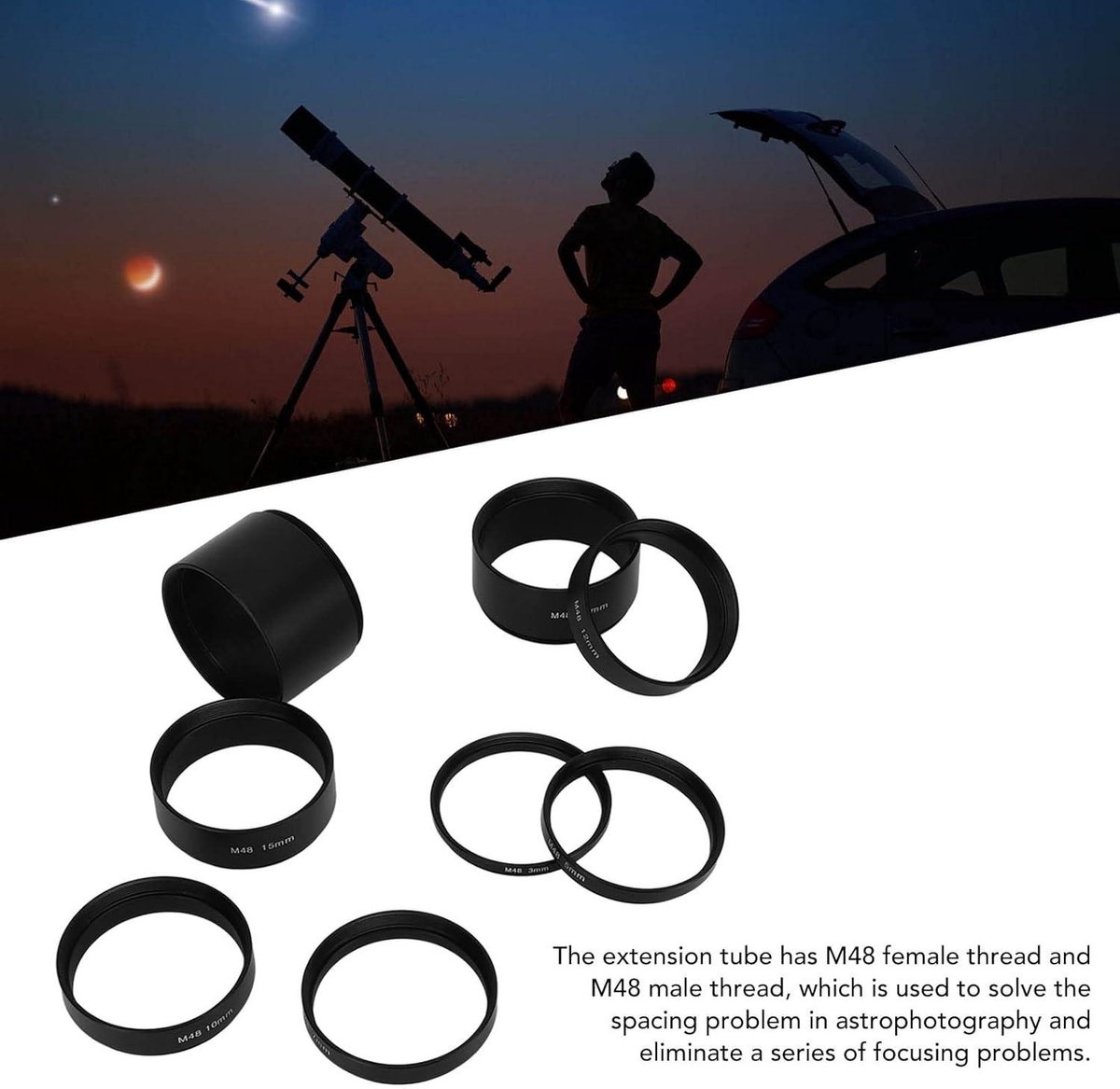 Inovra Plus Astronomische Extension Tube Kit 8-delig M48X0.75 Aluminium