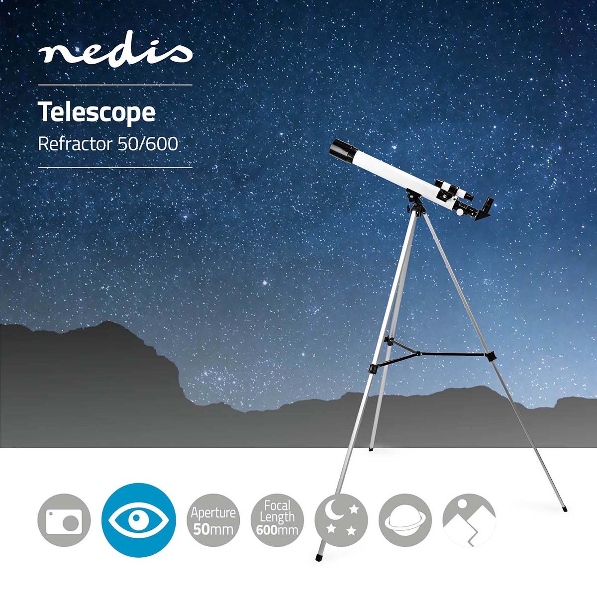 Nedis Telescoop 50/600 mm met Statief Wit/Zwart
