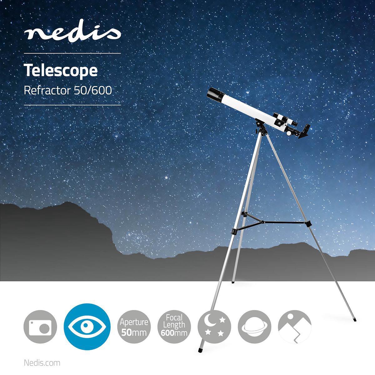 Nedis Telescoop 50/600 mm met Statief Wit/Zwart