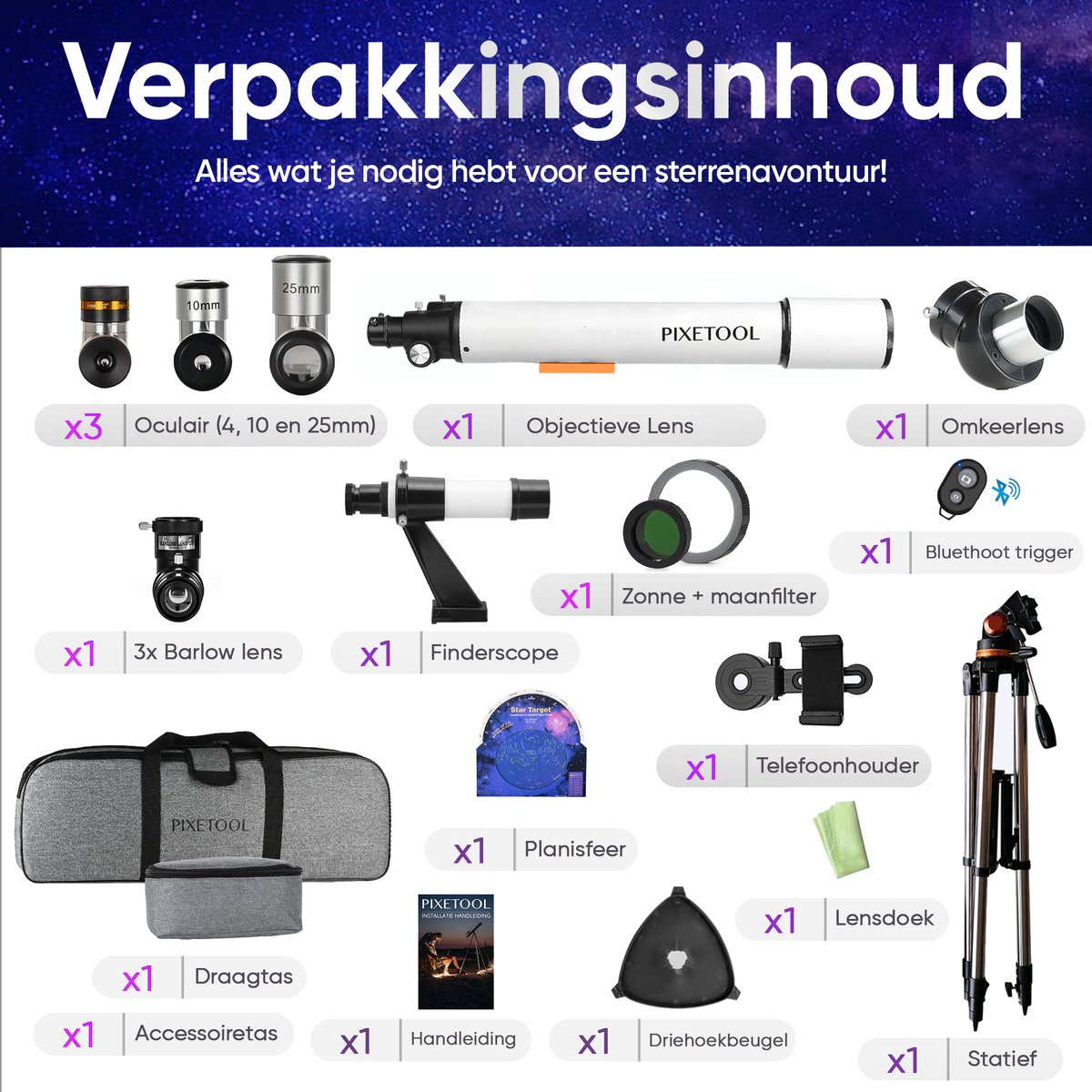 Pixetool Telescoop 70070 - Sterrenkijker met Statief en Draagtas