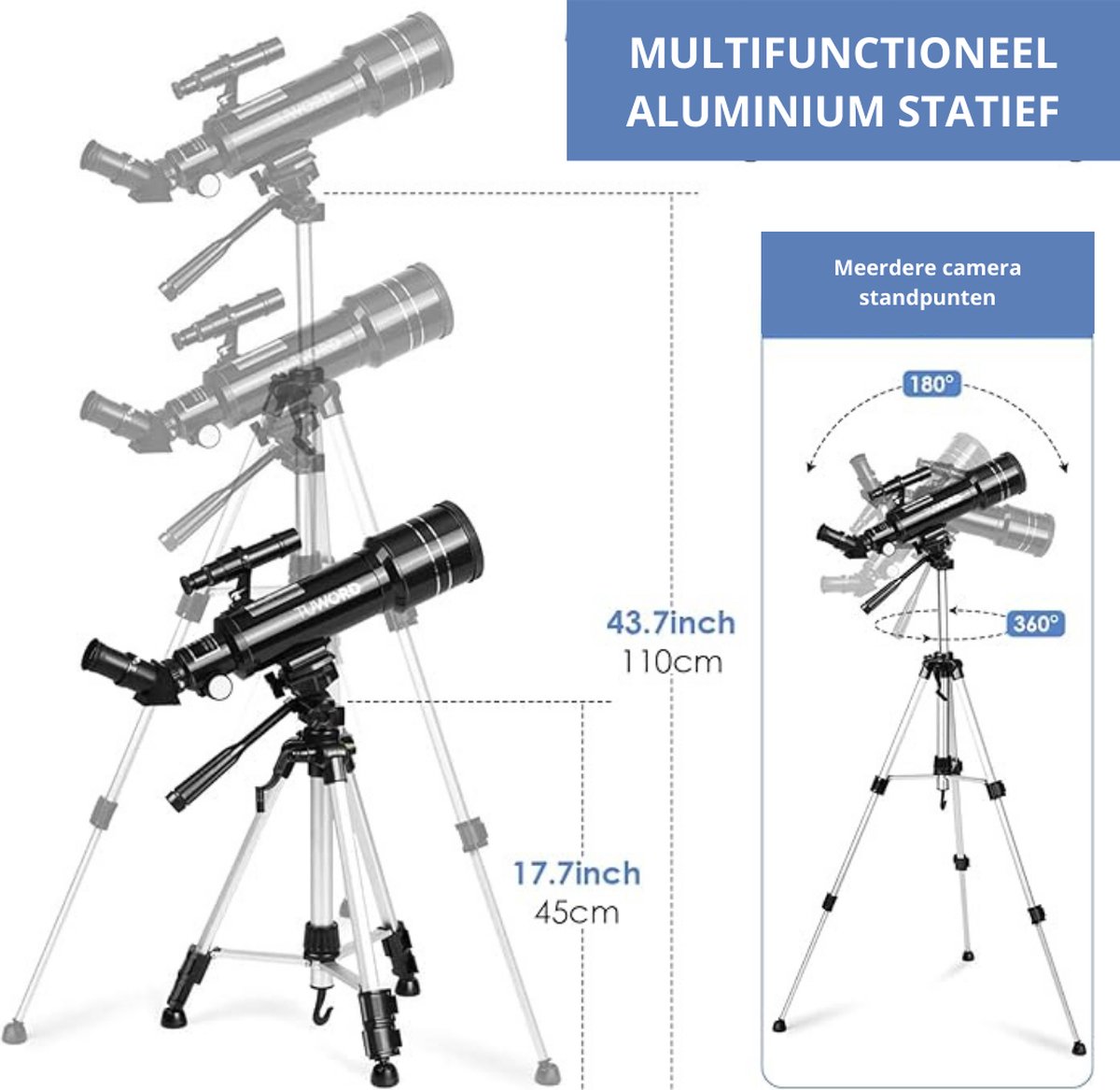 Sterrenkijker 70/400 Astronomische Telescoop met Aluminium Statief en Rugtas