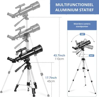 Sterrenkijker 70/400 Astronomische Telescoop met Aluminium Statief en Rugtas