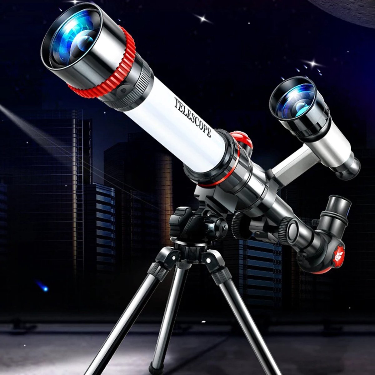Sterrenkijker Telescoop 3 Oculairs met Statief Zilver-Rood-Zwart