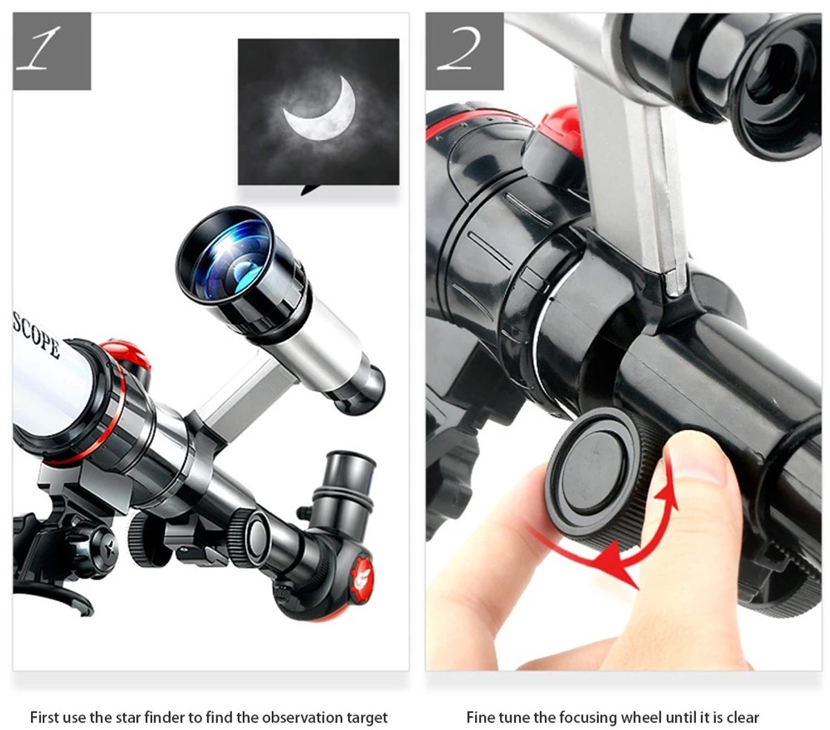 Sterrenkijker Telescoop 3 Oculairs met Statief Zilver-Rood-Zwart
