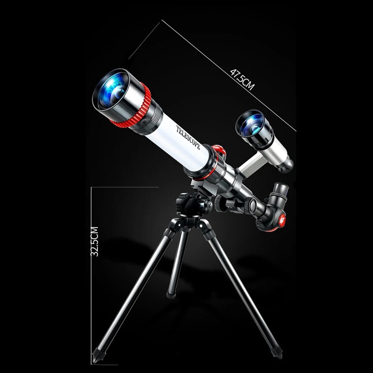 Sterrenkijker Telescoop 3 Oculairs met Statief Zilver-Rood-Zwart
