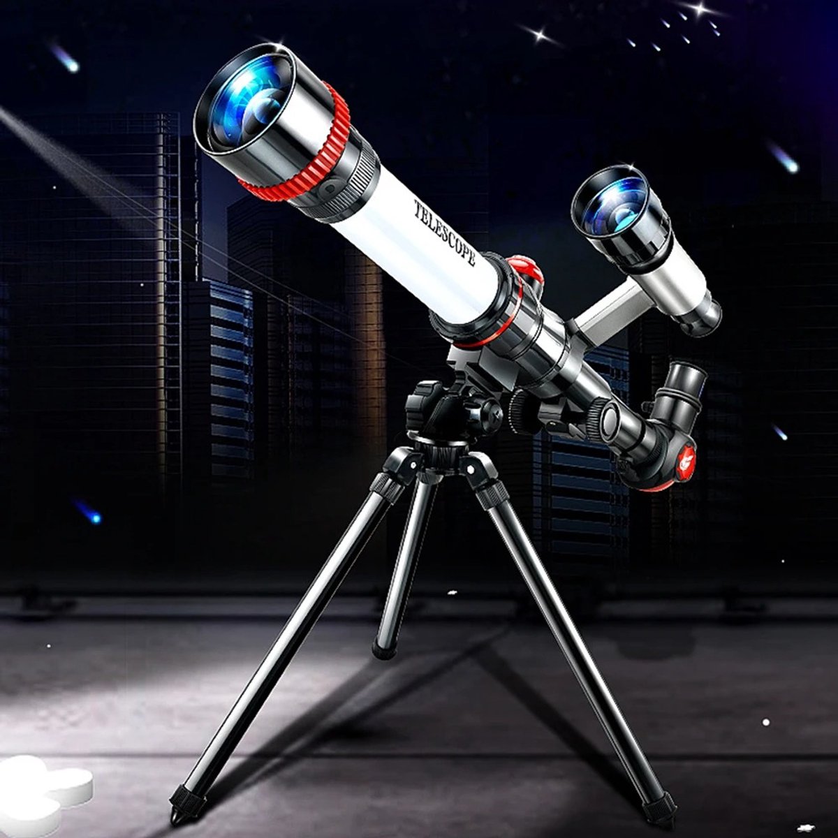 Sterrenkijker Telescoop 3 Oculairs met Statief Zilver-Rood-Zwart