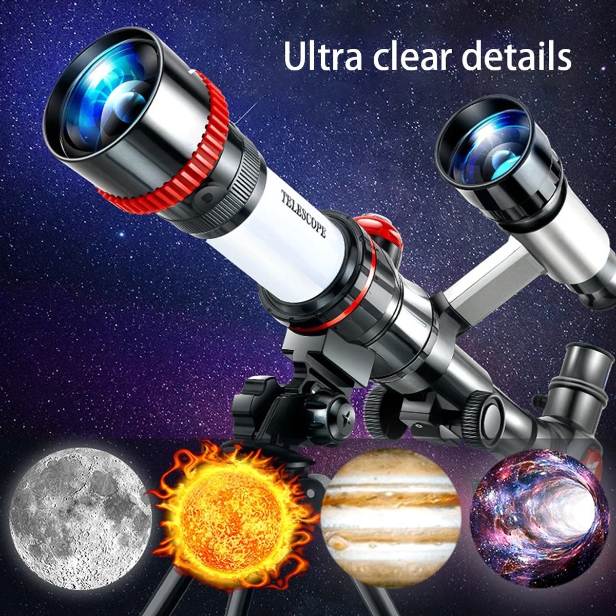 Sterrenkijker Telescoop 3 Oculairs met Statief Zilver-Rood-Zwart