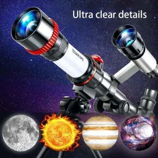 Sterrenkijker Telescoop 3 Oculairs met Statief Zilver-Rood-Zwart
