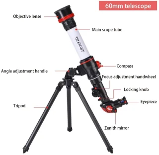 Sterrenkijker Telescoop 3 Oculairs met Statief Zilver-Rood-Zwart