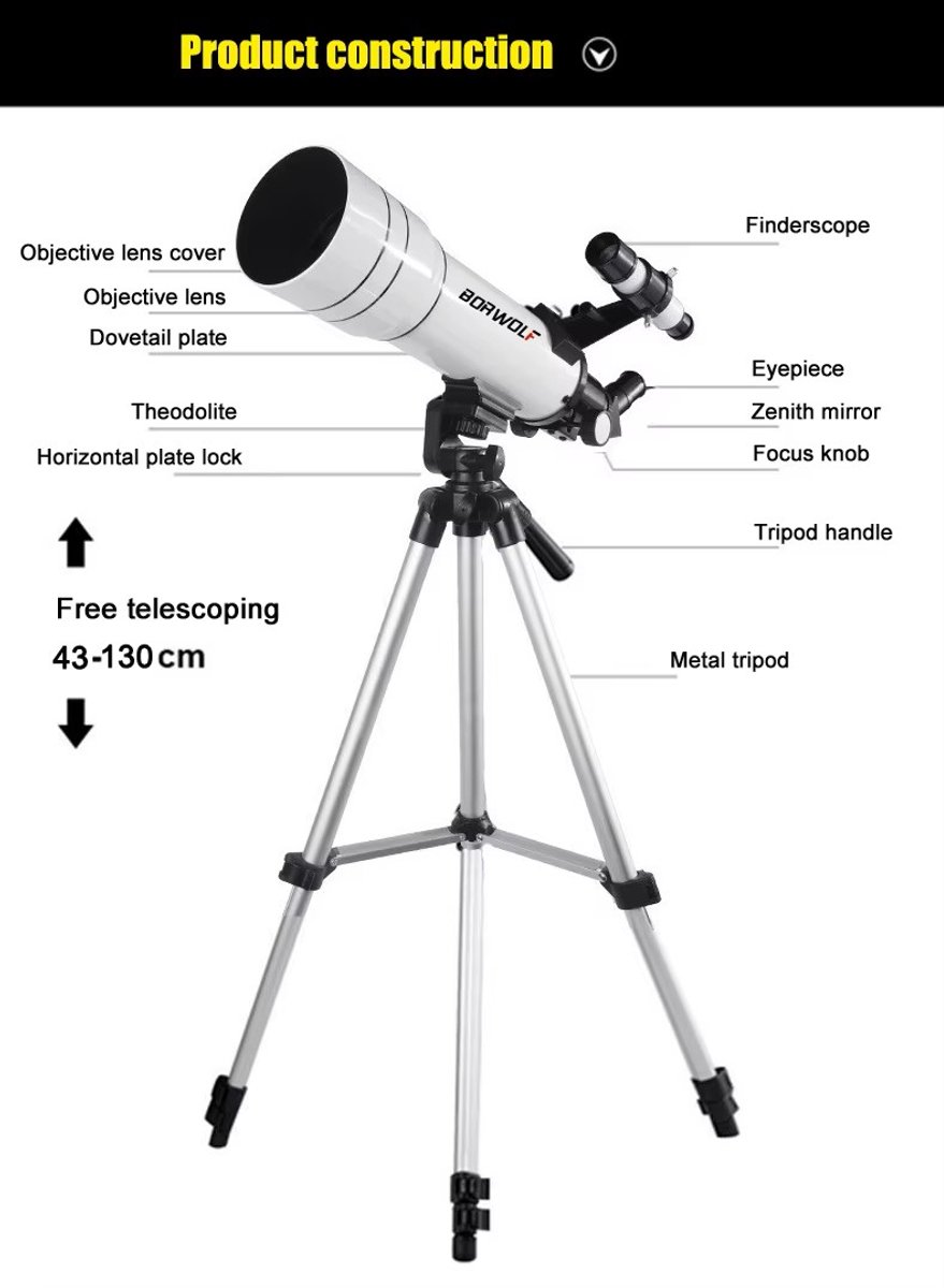Sterrenkijker Telescoop 333x Zoom met Statief en Telefoonhouder Wit