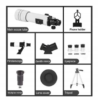 Sterrenkijker Telescoop 333x Zoom met Statief en Telefoonhouder Wit