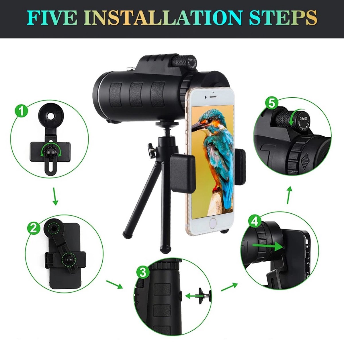 Sterrenkijker Telescoop 80x100 HD met Ministatief en Telefoonadapter