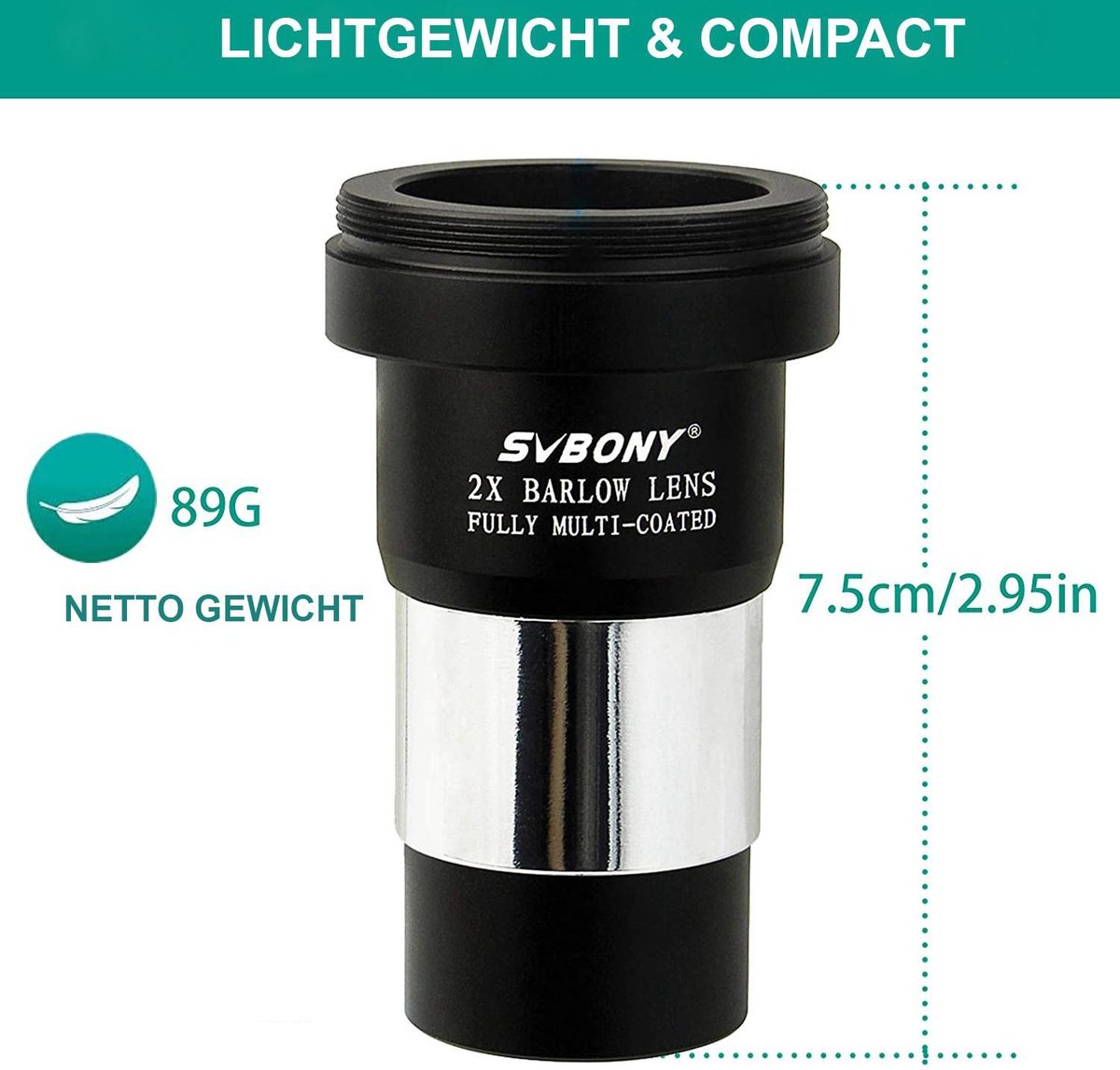Svbony Barlow lens 2x 1.25 inch met M42 camera adapter