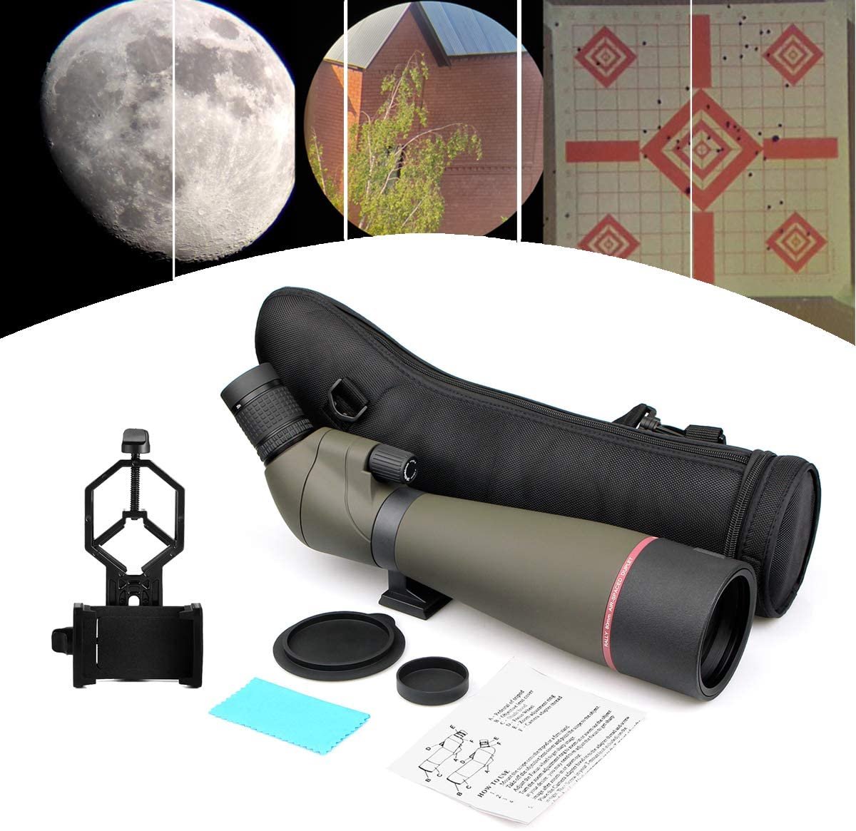 Svbony SV13 Spotting Scope 20-60x80 Monoculaire 45° Incl Telefoonadapter