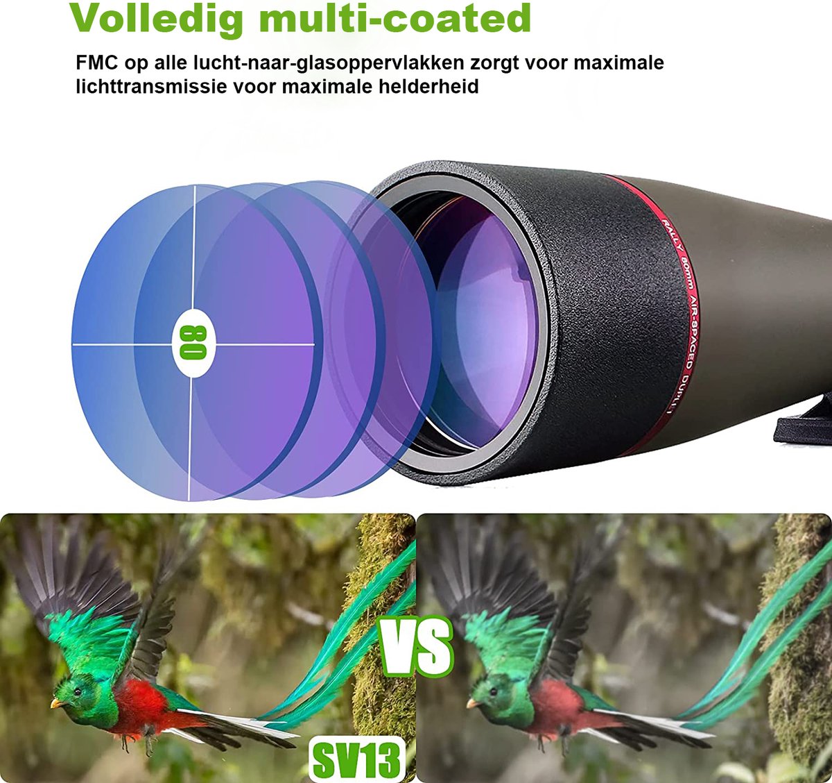 Svbony SV13 Spotting Scope 20-60x80 Monoculaire 45° Incl Telefoonadapter