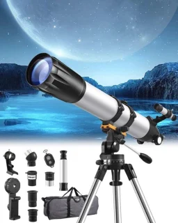 Telescoop 90 mm met statief, telefoonadapter en maanfilter