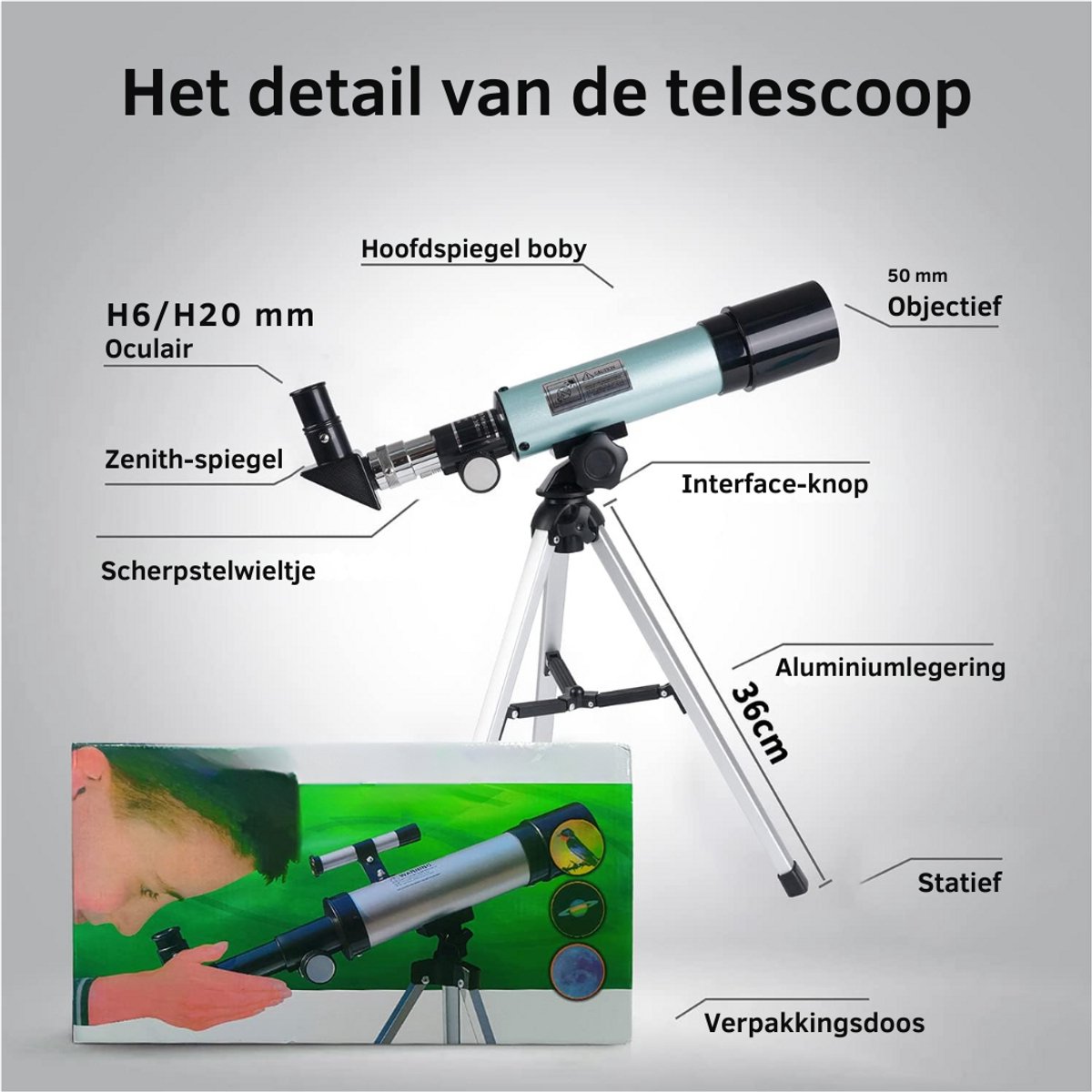 Zavira Telescoop Maan Zoom 90X Zwart