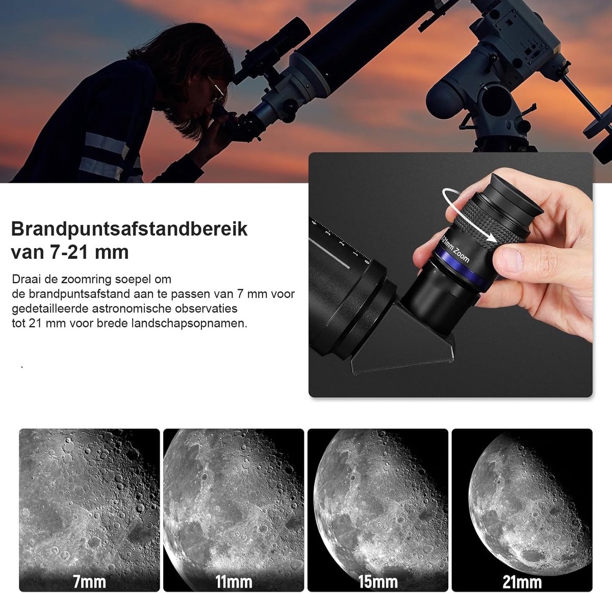 Zoom Oculair Telescoop 7-21mm 1.25 inch Astronomisch