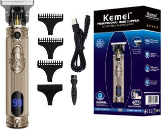 De Kemei KM-700B - Luxe Tondeuse - Professionele Trimmer - Groomer - Scheerapparaat - Baardtrimmer - Precisietrimmer - Haarstyling - Haartrimmer - Goudkleurig - Draadloos - USB Opladen - Inclusief 3 opzetkammen & Olieflesje in één oogopslag