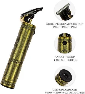 Kemei KM-700B - Luxe Tondeuse - Professionele Trimmer - Groomer - Scheerapparaat - Baardtrimmer - Precisietrimmer - Haarstyling - Haartrimmer - Goudkleurig - Draadloos - USB Opladen - Inclusief 3 opzetkammen & Olieflesje