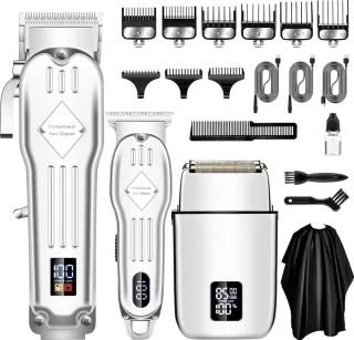 Tondeuse mannen-Baardtrimmers-Professionele Draadloze Tondeuse-Kappersmantel-Baardverzorgings set-voor Thuis, Kapper-zilver
