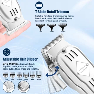 Tondeuse mannen-Baardtrimmers-Professionele Draadloze Tondeuse-Kappersmantel-Baardverzorgings set-voor Thuis, Kapper-zilver