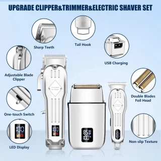 Tondeuse mannen-Baardtrimmers-Professionele Draadloze Tondeuse-Kappersmantel-Baardverzorgings set-voor Thuis, Kapper-zilver